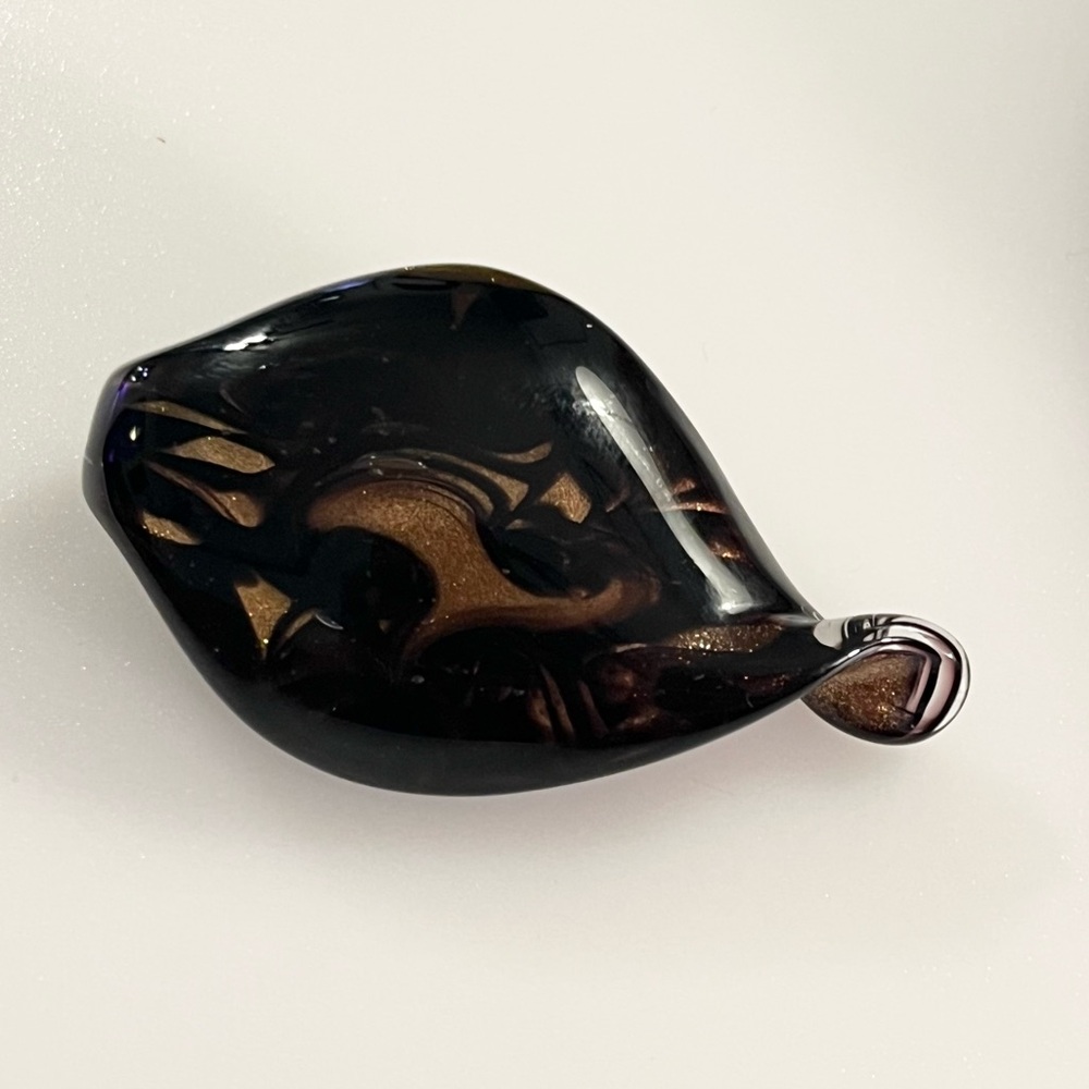 Hand-blown Lampwork Black Brown Gold Glitter Glass Swirl Teardrop Pendant